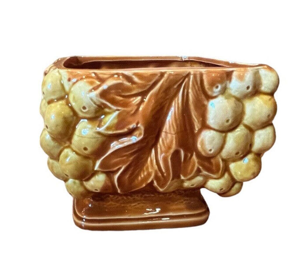 Burnt Orange Grapes Planter Candy Dish Andre Pierre Japan 3.5” Tall MCM